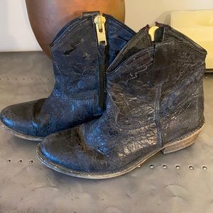 Steven Sz 7.5 Vested Western Ankle Boots Black